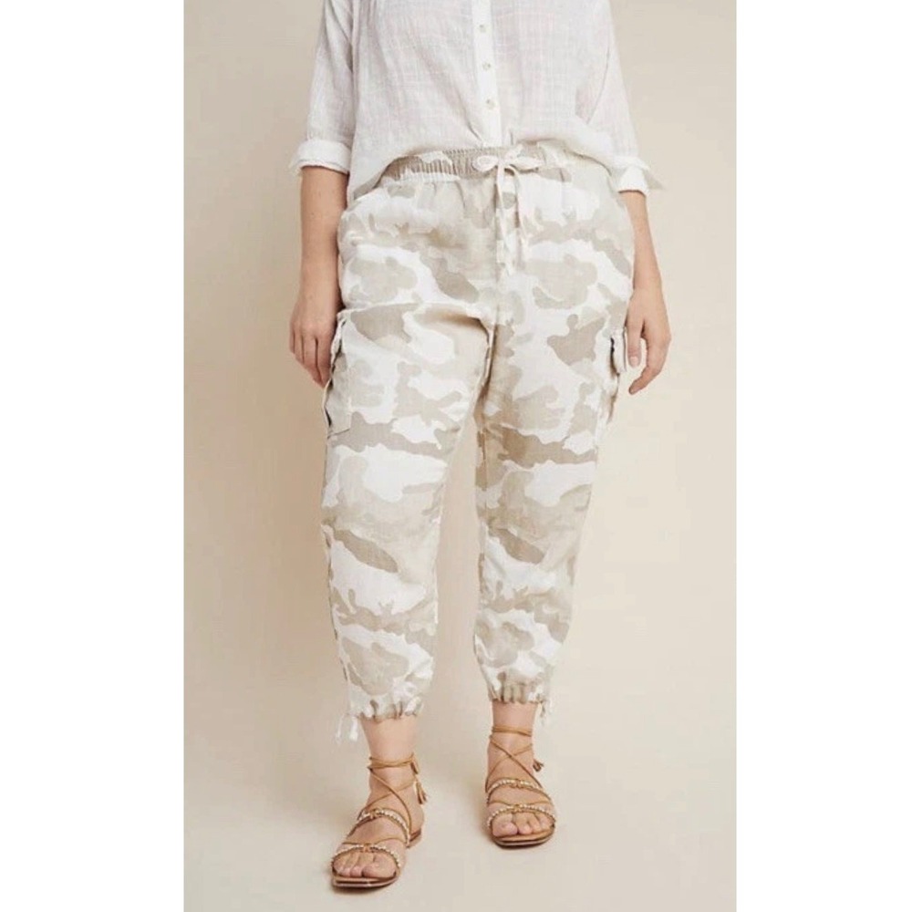 Sanctuary Cargo Pants Womens S Beige Camo Anthropologie Linen Drawstring Utility